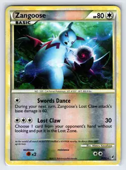 Zangoose 39/95 2011 HGSS Call of Legends Set Pokemon Card Reverse Holo Rare - Mp - Image 1