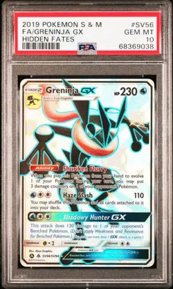 Pokemon TCG Greninja GX Full Art Shiny Holo Rare Card SV56/SV94 PSA 10 - Image 1