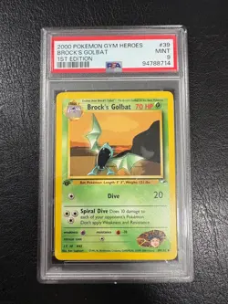 WOTC Vintage Pokemon Card Gym Heroes 1st Edition Brock's Golbat PSA 9 MINT - Image 1