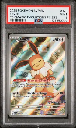 2025 POKEMON PRISMATIC EVOLUTIONS POKEMON CENTER ETB PROMO SVP #173 EEVEE PSA 9 - Image 1