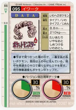 Onix 095 1996 Pokemon Japanese Bandai Carddass Vending (Red Version) - Image 2