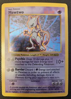 1999 Pokemon TCG Mewtwo Base Set Holo Shadowless Unlimited Rare Card 10/102 - Image 1