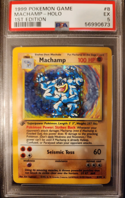 PSA 5 EXCELLENT (EX) Pokemon Base Set I Machamp Holo Card 1st Edition – 8/102 - Image 1