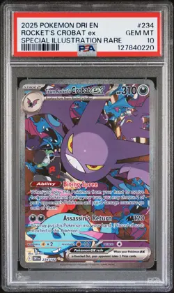 2025 POKEMON DRI EN-DESTINED RIVALS #234 TEAM ROCKET'S CROBAT EX PSA 10 - Image 1