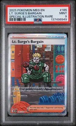 2025 Pokemon Mega Evolution Base #185 SIR Lt. Surge's Bargain PSA 9 Mint - Image 1
