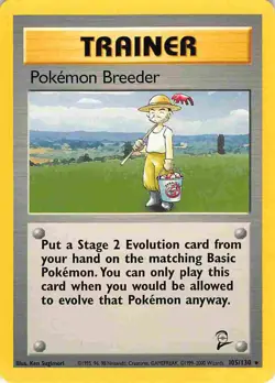 Pokemon Breeder 105/130 Rare Base Set 2 Pokemon LP - Image 1