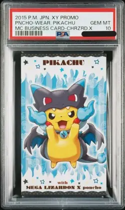 PSA10 PONCHO WEARING PIKACHU CHARIZARD POKEMON JAPANESE PROMO 2015 X BUSINESS - Image 1