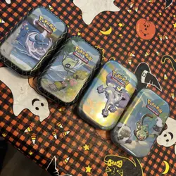 4 Shining Fates EMPTY Pokemon Mini Tins, insert but NO CARDS - Image 1