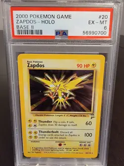 PSA 6 EXCELLENT-MINT (EX-MT) 2000 Pokemon Base Set II Zapdos Holo Card – 20/130 - Image 1