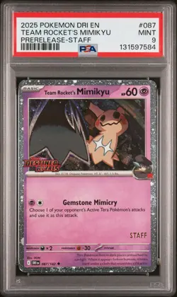 2025 POKEMON DRI EN-DESTINED RIVALS PRERELEASE-STAFF TEAM ROCKET'S MIMIKYU PSA 9 - Image 1