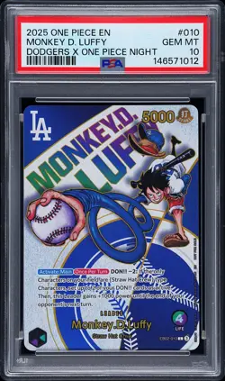 2025 ONE PIECE PROMOS DODGERS X ONE PIECE NIGHT #010 MONKEY D. LUFFY PSA 10 - Image 1