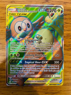 Rowlet & Alolan Exeggutor GX 214/236 Unified Minds TagTeam Full Art Pokemon Card - Image 1