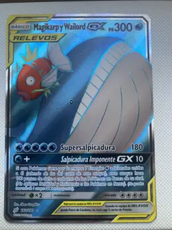 Pokemon TCG Magikarp & Wailord Spanish GX Full Art Holo Card 160/181 - Image 1
