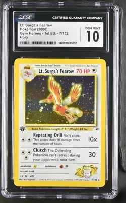 Lt. Surge's Fearow - Pokemon (2000) - Gym Heroes - 1st Ed. - 7/132 Holo - CGC 10 - Image 1
