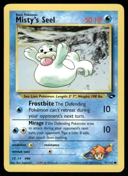 Pokemon Cards Misty's Seel 91/132 UNLIMITED Gym Challenge WOTC Common NM - Image 1