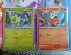 Sprigatito 191 + Fuecoco 192 Black Star Surging Pokemon Horizons Stamp -SEALED - Image 1