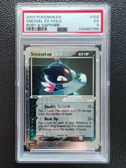 2003 POKEMON EX RUBY & SAPPHIRE #103 SNEASEL EX-HOLO PSA 5 - Image 1