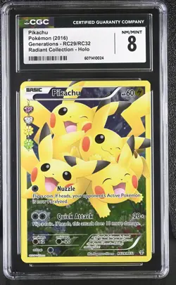 CGC 8 Pikachu 2016 Generations RC29/RC32 Radiant Collection Holo Pokemon Card - Image 1