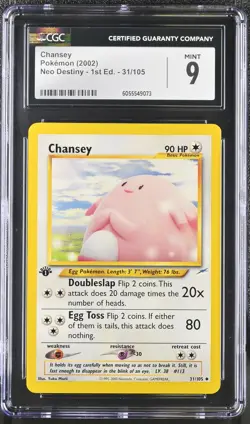 CGC 9 MINT Chansey Neo Destiny 1st Edition 31/105 Pokemon Card - Image 1