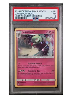 2018 POKEMON SUN & MOON LOST THUNDER #141 GARDEVOIR-HOLO COSMOS - PSA 7 - Image 1