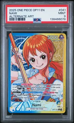2025 ONE PIECE OP11-A FIST OF DIVINE SPEED ALTERNATE ART #041 NAMI PSA 9 - Image 1