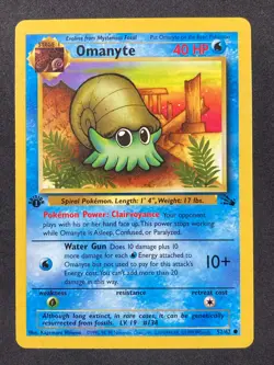 Omanyte 1st Edition 52/62 Fossil Pokemon Card,Vintage 1999 - VLP - Image 1