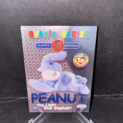 TY Beanie Babies BBOC Card - Series 2 Birthday (BLUE) PEANUT Light Blue Elephant - Image 1