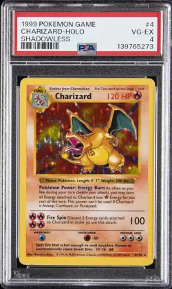 1999 POKEMON GAME SHADOWLESS #4 CHARIZARD-HOLO PSA 4 - Image 1