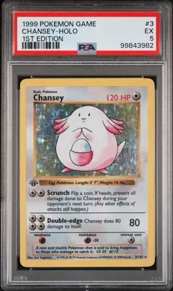 Pokemon Base Set 1st Edition Chansey 3/102 PSA 5 Excellent Condition - Image 1