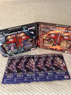 One Piece Illustration Box Vol. 5 & 6 Lot & 6 Sleeved Packs of OP-14 Sealed New - Image 1