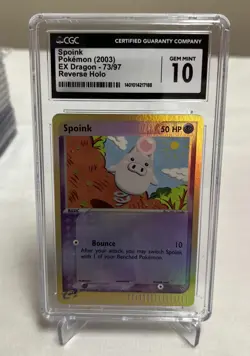 CGC 10 GEM MINT Spoink 2003 EX Dragon 73/97 Reverse Holo Pokemon Card - Image 1