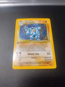 Pokemon Base Set Holo Rare Vintage Card Machamp 8/102 1st Edition See Pics - Image 1