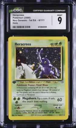 CGC 9 MINT ✨ - Heracross 6/111 Neo Genesis 1st Edition Holo - 2000 Pokemon - Image 1