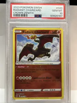 2023 POKEMON SWORD & SHIELD CROWN ZENITH #020 RADIANT CHARIZARD PSA 10 - Image 1