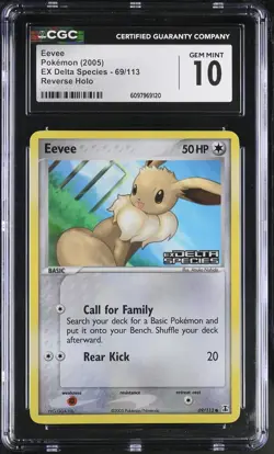 CGC 10 GEM MINT Eevee EX Delta Species 69/113 Reverse Holo STAMPED Pokemon Card - Image 1