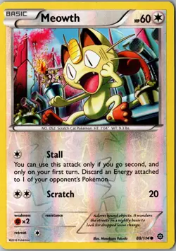 Meowth Reverse Holo 88/114 Common STS XY - Steam Siege LP Pokemon Card - Image 1