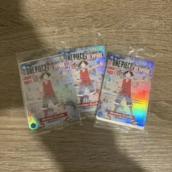 Bandai One Piece CCG US Voyage Monkey D. Luffy Leader Promo Holo Lot of 3 Cards - Image 1