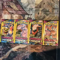 Pokemon Sun & Moon Unified Minds (4) 3-Card Booster Packs Art Set 2019 Sealed - Image 1