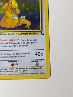 Dragonite 4/62 Fossil Holo Vintage Pokemon Card MP - Image 3