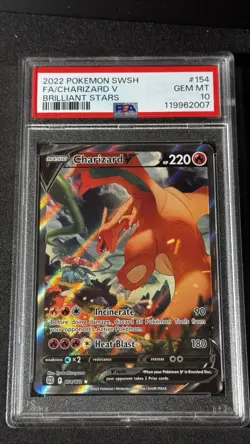 Charizard V Alt Art 154/172 Swsh09: Brilliant Stars Pokemon Card Psa 10 - Image 1