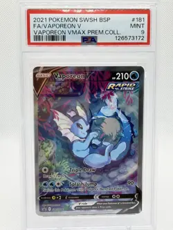 FA/VAPOREON V VAPOREON VMAX PREM.COLL. POKEMON SWSH BLCK STR PRM 2021 181 PSA 9 - Image 1