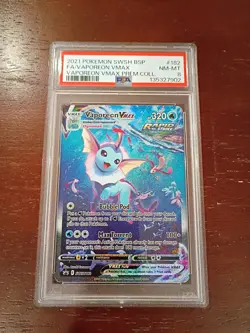 2021 Pokemon SWSH182 Vaporeon Vmax Premium Collection Jumbo PSA 8 - Image 1