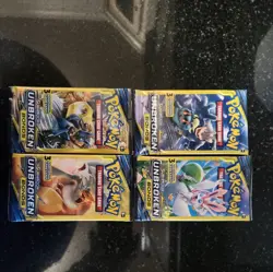 Pokemon Sun & Moon Unbroken Bonds 3 Card Mini Booster Pack 4 Packs Art Set - Image 1