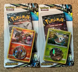 POKEMON SUN MOON LOST THUNDER BLISTER BOOSTER PACK X2 BOTH ROWLET & SALANDIT - Image 1