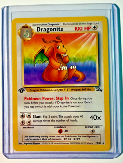 1999 Pokemon Game 1st Edition - Dragonite Fossil #19/62 Estimated PSA MINT 8 - Image 1