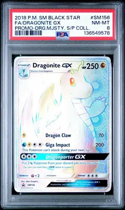 2018 POKEMON SM BLACK STAR PROMO #SM156 FULL ART/DRAGONITE GX PSA 8 - Image 1