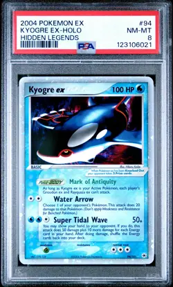 2004 POKEMON EX HIDDEN LEGENDS #94 KYOGRE EX-HOLO PSA 8 - Image 1
