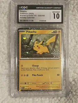 CGC 10 Pikachu 025/165 Holiday Calendar Pokemon Cosmos Holo - Image 1