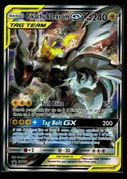 Pokemon TCG Pikachu & Zekrom GX SM168 Black Star Promo Full Art LP+ - Image 1