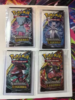 Pokemon TCG Shining Legends Booster Packs x4 - Complete Art Set w/ Sleeves - Image 1